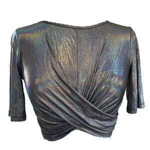 Reflective sparkle shimmer crop twist shirt